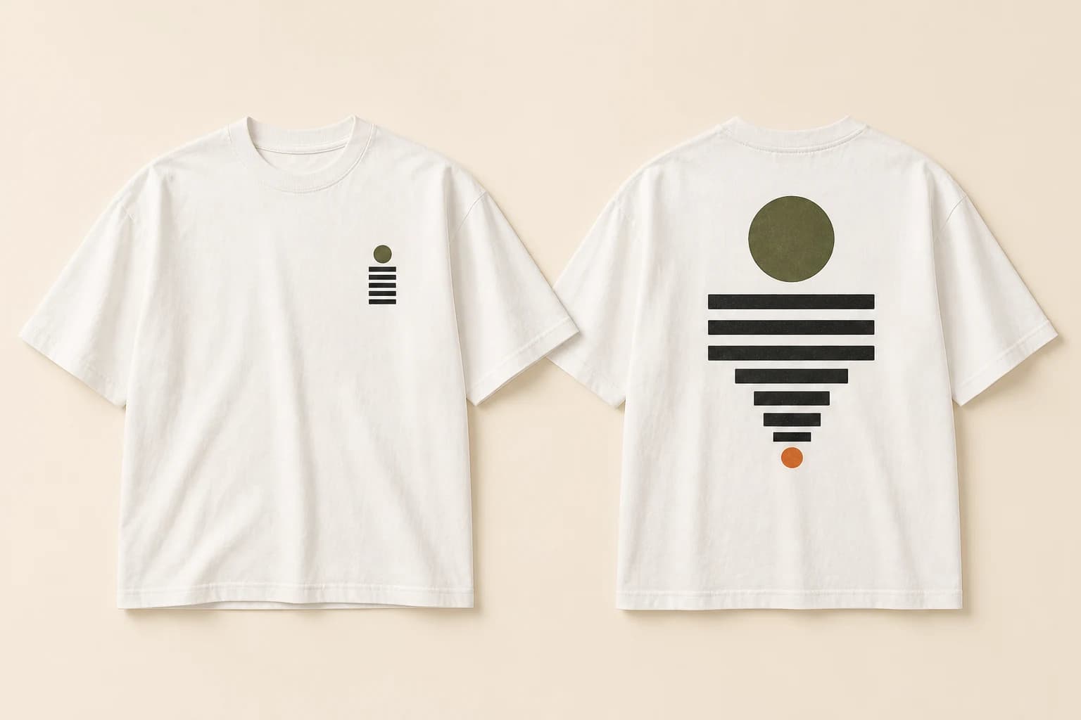 Front and back views of a white SlowBurn Box Tee with olive, charcoal, and ember graphics.
